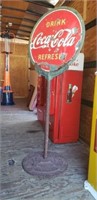 Vintage Coca Cola Sign on Cast Iron Stand 2 Sided