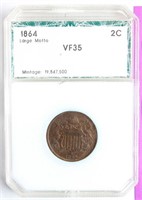 Coin 1864 Two Cent Piece PCI VF35