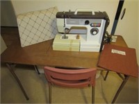 Brother sewing machine, chair and table