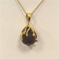 14kt yellow gold smoky quartz and diamond necklace