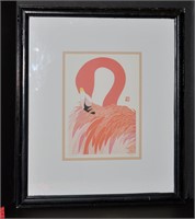 Signed Ikki Matsumoto Print Pink "Flamingo"