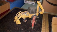 Vintage metal case backhoe & small rubber tractor
