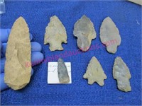 nice estate lot of indian arrowheads (7 total)
