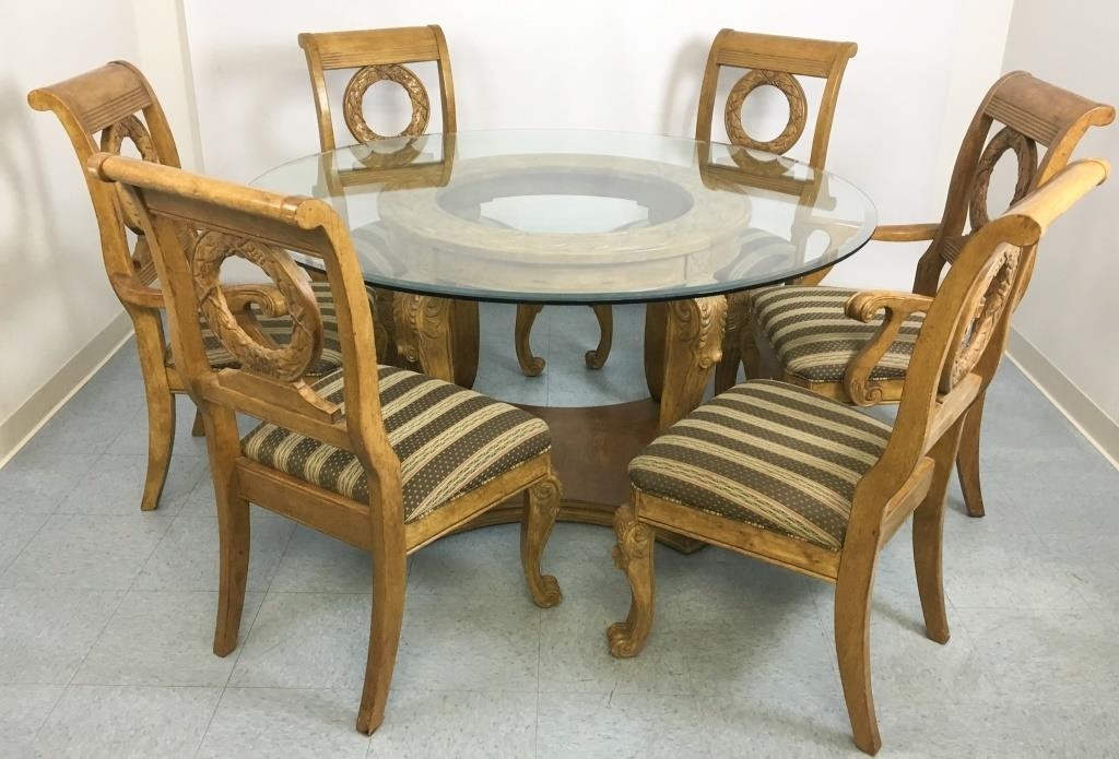 Modern Round Glass Top Dining Table 6, 6 Chair Round Glass Dining Table