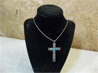 Sterling Chain & Cross Pendant w/ Turquoise