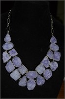Large Amethyst Crystal Necklace 21 Stones Sterling
