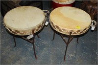 Pair Leather Drum End Tables Native American