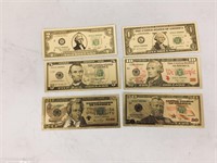 6 pcs of USA currency in gold foil