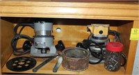 2 Routers; Porter Cable & Dewalt and large lot of