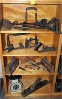 Large Collection of Antique Tools; planes, square,