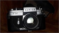 Konica FM film camera with leather case