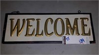 13 1/4" by 5" metal welcome sign on wood