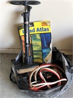 Jumper cables, bicycle pump, Atlas