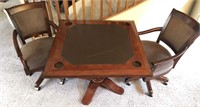 Wooden Gaming Table, Leather Insert, 2pc Chairs
