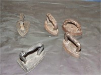 5 Antique Cast Iron Doll Sized Sad Irons