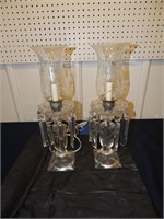Pair of electified cut glass lustres (lamps)