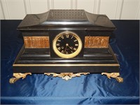 Rare Antique Torquebiau Black Marble Clock