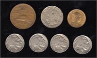 Coins - 4 Buffalo Nickels, Mexican Coins
