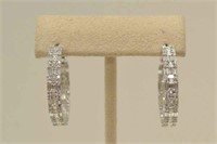 18kt white gold in and out diamond hoop earrings