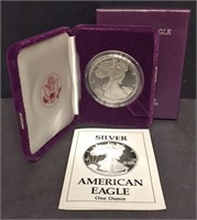 1990 Silver American Proof Eagle with Box & COA