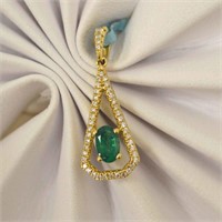 18kt yellow gold emerald and diamond pendant