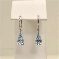 18kt white gold aquamarine and diamond earrings
