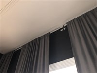 3 Pair of Interior Media room curtains with rods.