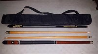 2 pool cues with carrying case traveling bag