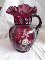 HAND PAINTED GLASS RUFFLE TOP PITCHER
