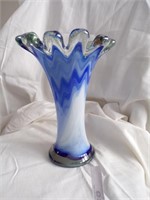 BLUE/CLEAR ART GLASS VASE, ROUGH PONTIL