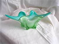 GREEN/AQUA ART GLASS DISH