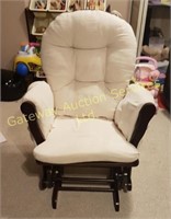 Wood Glider Rocking Chair White Cusions
