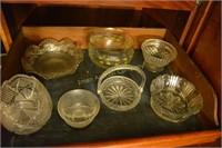 Pattern glass bowls, cut glass basket, finger bowl