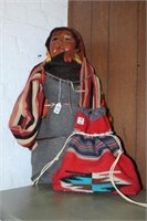 2pc Native American Bag w/ wooden head doll