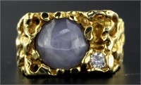10kt Gold Men's Star Sapphire & Diamond Ring