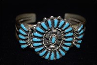 Zuni Petit Point Cuff Sterling Turquoise Bracelet