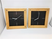 pair of wood frame quartz clocks