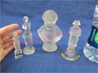 4 smaller frosted glass figurines (2in to 5in)
