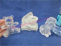 3 glass animal figurines (dog-bear-other)