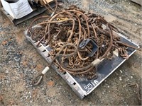PALLET OF MISC CHAINS, CABLE AND BINDERS