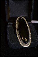 2 Inch Long Sterling Onyx Ring Size 8 and 3/4