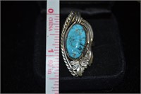 1.5" Turquoise and Sterling Ring 7 3/4 Size
