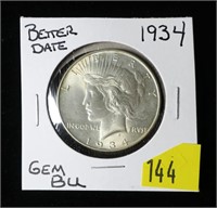1934 Peace dollar, gem BU, better date