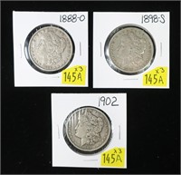 3- Morgan dollars: 1888-O, 1898-S, 1902