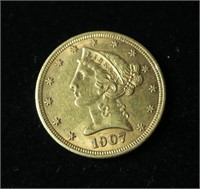 1907-D $5 Gold Liberty Half Eagle
