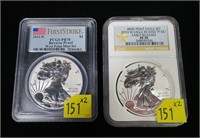 2- 2013-W American Silver Eagles, NCG and PCGS