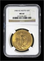 1908 $20 Gold Saint Gaudens Double Eagle, NGC