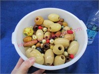 old mixing bowl & larger wooden beads