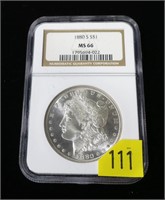 1880-S Morgan dollar, NGC slab certified MS-66