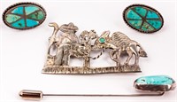 Jewelry Sterling Silver & Turquoise Pins / Cuff Li